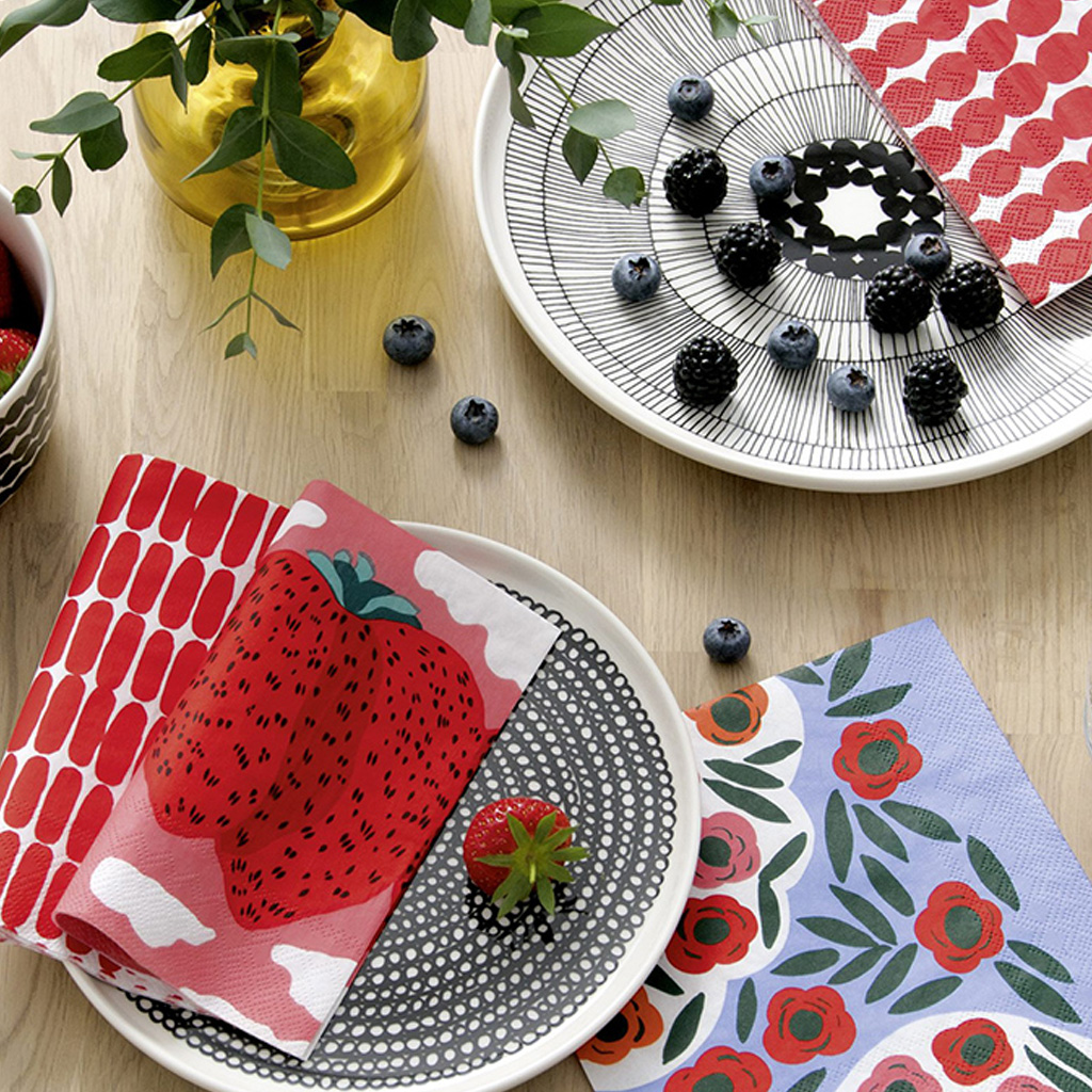 Luncheon napkins Unikko Cream Bordeaux - Image 2